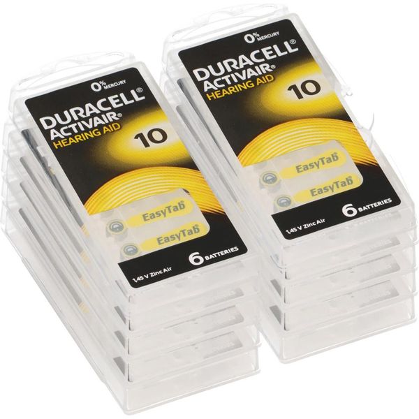 60X Batteria Duracell Per Apparecchi Acustici DA10 Zn 1.4V Apparecchi Acustici-image