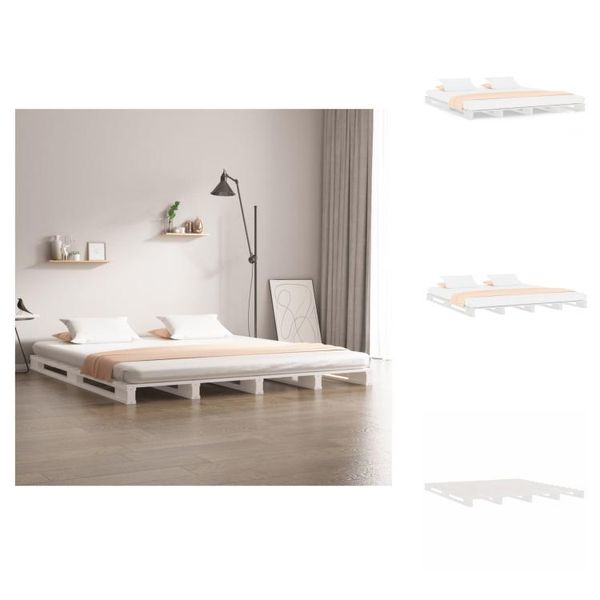 Vidaxl Letto A Pallet Bianco 135X190 Cm In Legno Di Pino Massiccio - Letti E Strutture Letto-image
