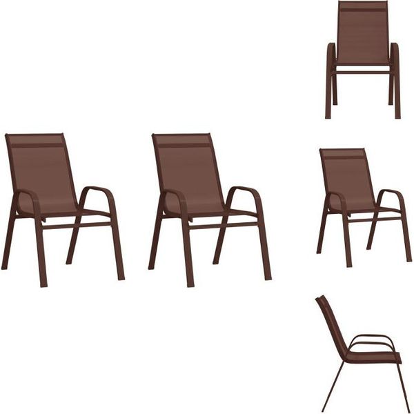 Vidaxl Sedie Da Giardino Impilabili 2 Pz. Textilene Marrone - Sedie Da Giardino-image