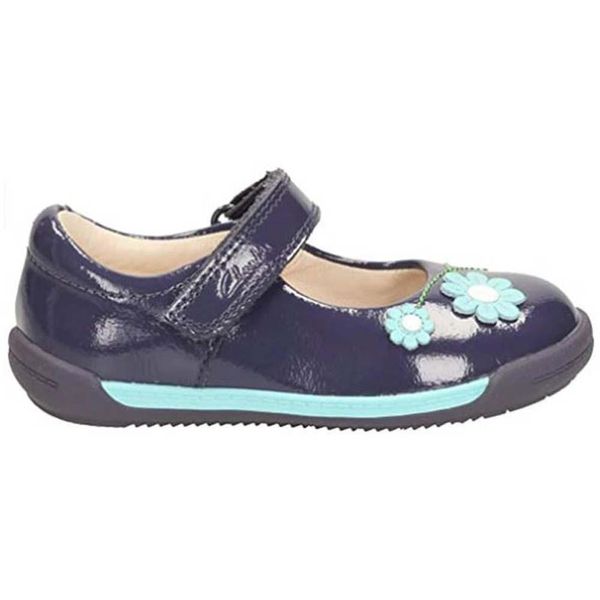 Clarks Softly Jam, Ballerine Per Bambini In Pelle Blu Navy Con Velcro 20-image