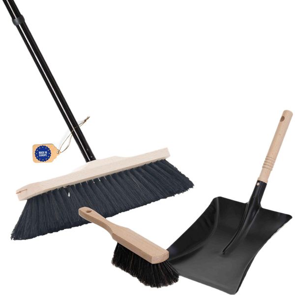 Novaliv Scopa Da Camera Con Manico Robusta Vero Capello Di Rosa Scopa Morbida Setole Armadio Scopa 4 Pezzi Manico A Innesto E Spazzola A Mano Set Paletta Metallo Nero Paletta Scopa A Mano Spazzatrice E Paletta-image