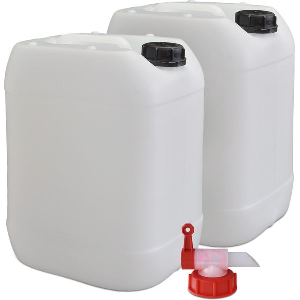 Plasteo® 2 Pezzi 20 Litri Tanica D'acqua Tanica Campeggio + 1 X Rubinetto Alimenti Sicuri Bpa Free Gastronomia Commerciale Campeggio Caravan-image