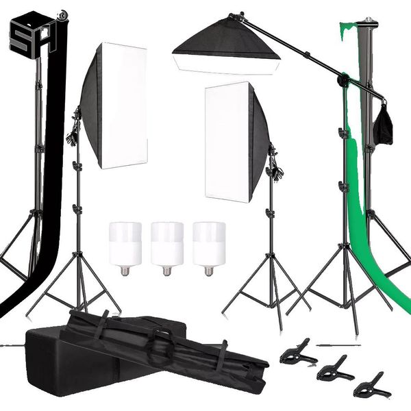 Set Di Illuminazione Fotografica, Supporto Per Sfondo, Stativi Softbox Regolabili, Set Per Studio Fotografico-image
