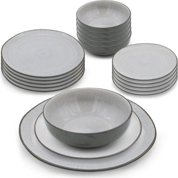 Set Di Stoviglie In Grigio - 18 Pezzi - 6X Piatti Piccoli E Grandi, 6X Ciotole-image