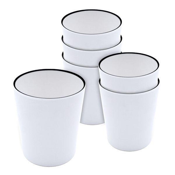 Tazza In Melamina 400Ml - Set Di 6 / Bianco Con Bordo Nero - Tazza Da Bere-image