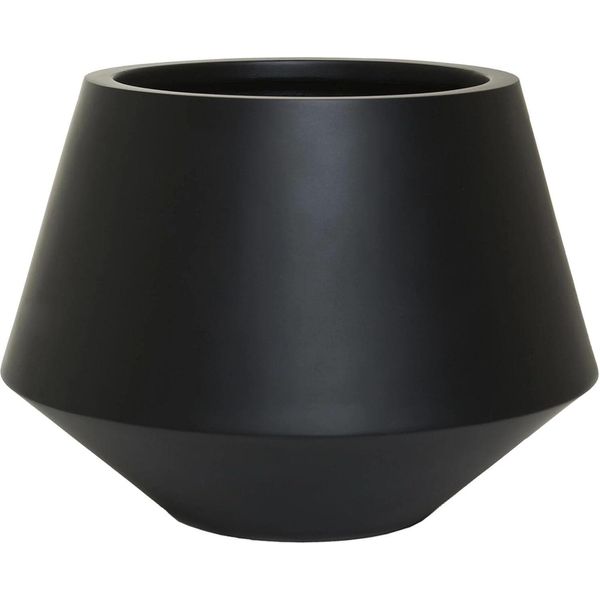 Vivanno Vaso Da Fiori In Vetroresina Berbelit Rotondo, Nero Opaco - 42X30 Cm-image