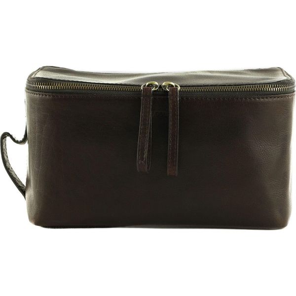 Saddler Pelle Borsa Da Toilette Baro Toiletry Bag Dark Brown Marrone Scuro-image