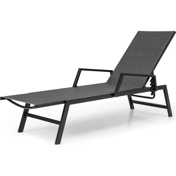Costway Lettino In Rattan Fino A 150 Kg, Lettino Da Giardino Con Schienale E Braccioli Regolabili, Sedia A Sdraio-image