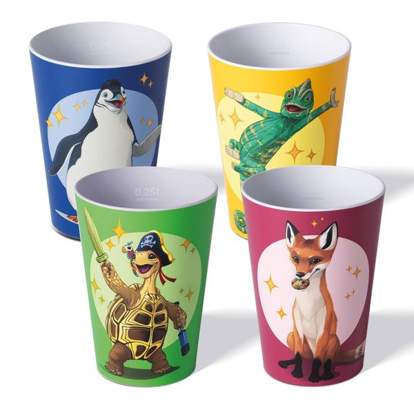 Awave® La Scuola Degli Animali Magici Set Di 4 Bicchieri In Rpet Da 250 Ml, Con Marchio Di Calibrazione-image
