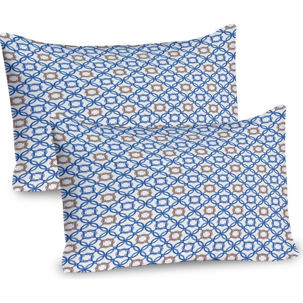 Abakuhaus Quatrefoil Federa Per Cuscino Confezione Da 2, Ancient Delfter Blue Ispirato A Motivi Intricati Delle Antiche Piastrelle Olandesi, Federa Per Cuscino Decorativa Stampata, 80X40 Cm, Marrone Chiaro Blu Bianco-image