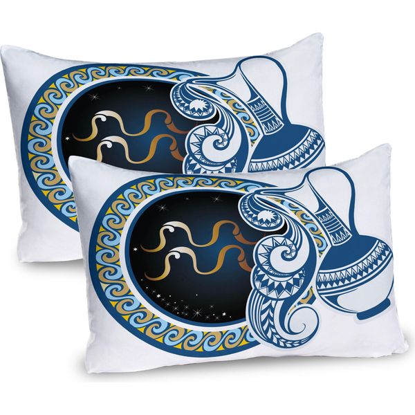 Abakuhaus Zodiacale Federa Per Cuscino Confezione Da 2, Immagine Del Segno Dell'acquario Con Brocca E Sfera Circolare Sullo Sfondo, Federa Per Cuscino Decorativa Stampata, 80X40 Cm, Multicolore-image