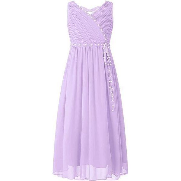 Ragazze Principessa Abito Da Sera Dimensioni 116 Cm Festive Lungo Flower Girl Dress Wedding Beaded Bow Chiffon Dress-image