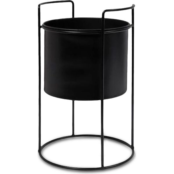 3.11 Vaso Per Piante Su Supporto - Circa 26 X Ø 14 Cm - Vaso Da Fiori In Metallo Nero / Rotondo-image