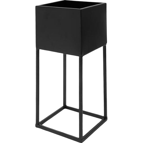 3.11 Vaso Per Piante Su Supporto - Circa 32 X 14,5 X 14,5 Cm - Vaso Da Fiori In Metallo Nero / Quadrato-image
