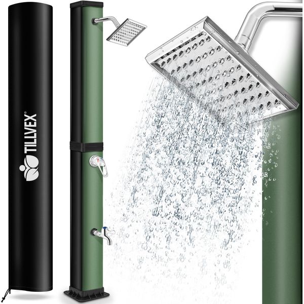 Tillvex Doccia Solare 40 Litri Nero/Verde Inclusa Copertura Protettiva Doccia Da Giardino Doccia Da Piscina Doccia Da Campeggio Doccia Solare Da Esterno Doccia A Pioggia-image
