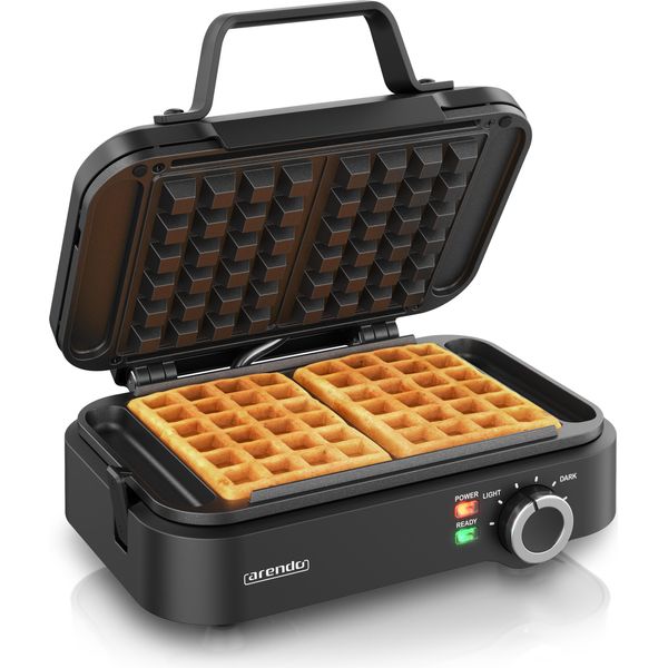 Arendo, Piastra Per Waffel, 1200 Watt, Per 2 Waffel Belgi à 12,6 Cm, Con Regolazione Continua Della Temperatura, Rivestimento Antiaderente-image