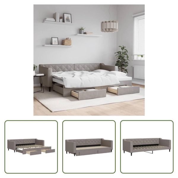 The Living Store Letto Allungabile Con Cassetti Taupe 80X200 Cm Tessuto-image