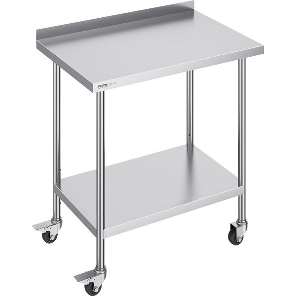 Tavolo Da Lavoro In Acciaio Inox Vevor, Tavolo Da Lavoro Commerciale Per La Preparazione Di Alimenti Con Rotelle, Tavolo Da Lavoro Per La Preparazione, Tavolo Da Lavoro In Metallo Ad Altezza Regolabile Per Ristorante 610 X 914 X 1005,6 M-image