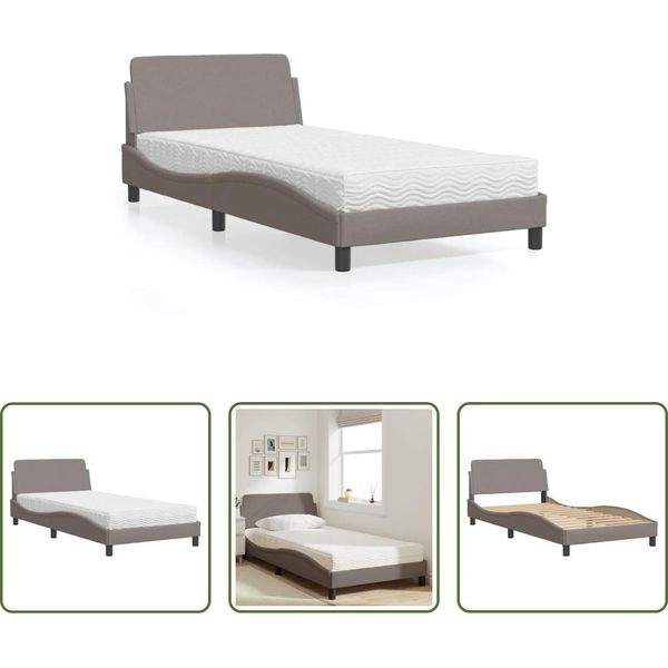 The Living Store Letto Con Materasso Taupe 100X200 Cm Tessuto-image