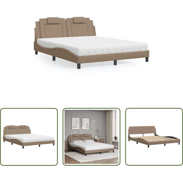 The Living Store Letto Con Materasso Cappuccino-Marrone 160X200 Cm In Ecopelle-image