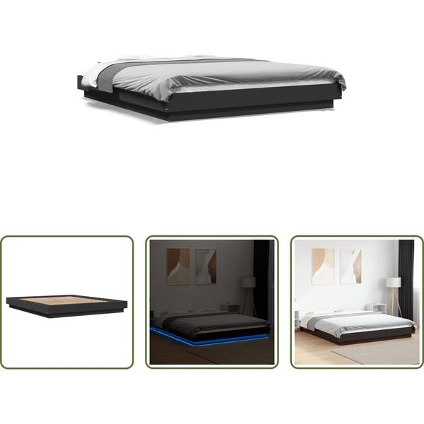 The Living Store Giroletto Con Led Nero 160X200 Cm In Materiale Ligneo-image