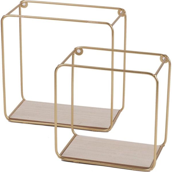 Dochtmann Set Di 2 Pezzi Di Mensole Da Parete In Metallo E Legno Oro-image