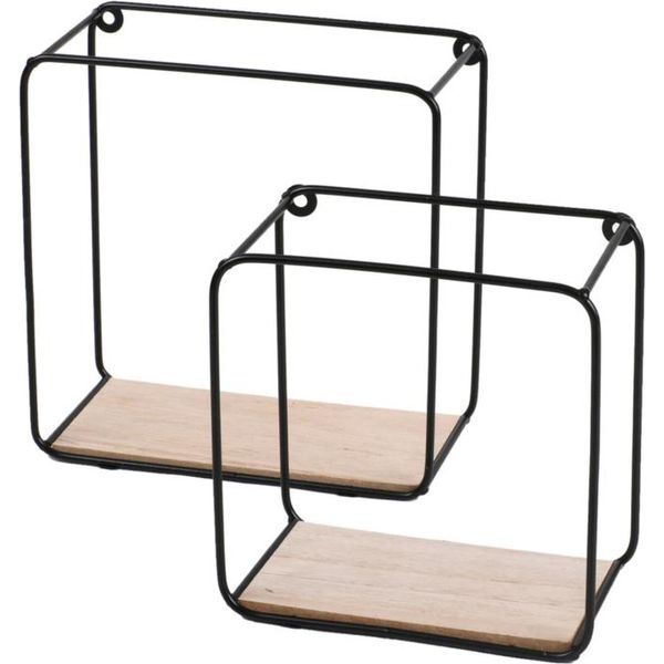 Dochtmann Set Di 2 Pezzi Di Mensole Da Parete In Metallo E Legno Nero-image