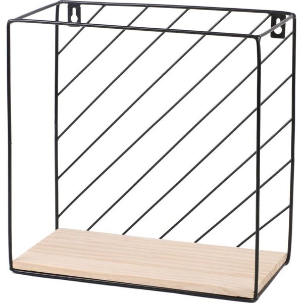 Dochtmann Mensola A Muro Quadrata 28 X 28 X 14 Cm, Metallo, Legno, Nero-image