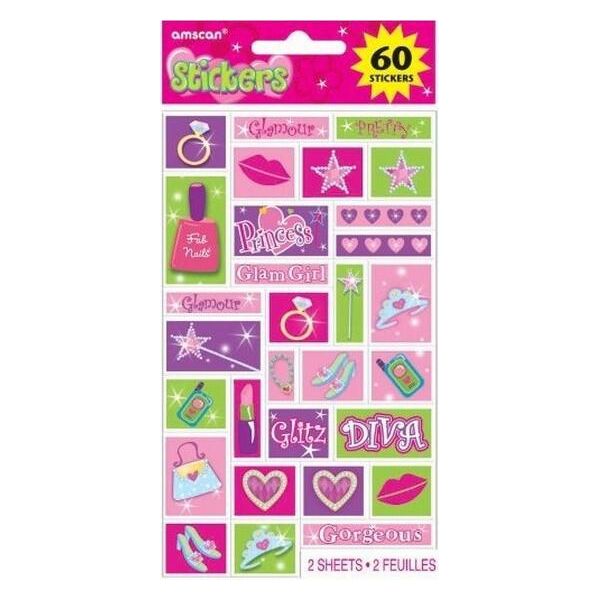 Amscan - Foglia Con Adesivi "Princess Pretty"" Confezione Da 2 SG34031 (Taglia Unica) (Verde/Rosa/Viola)"-image