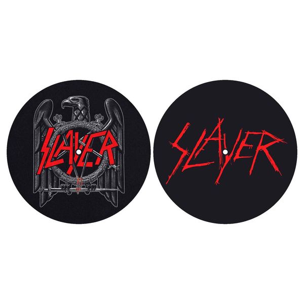 Slayer - Tappetino Per Giradischi, Set Logo Aquila/Graffiato RO9283 (Taglia Unica) (Nero/Rosso)-image