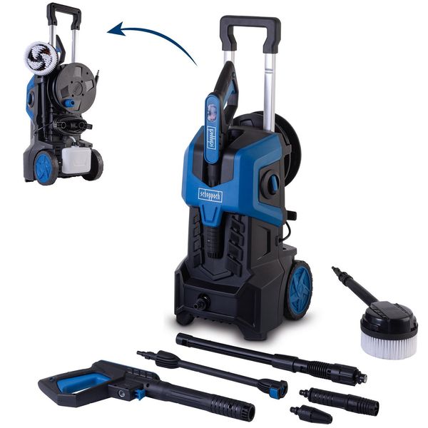 Idropulitrice Scheppach HCE3000 | Motore Da 2400 W | Pressione Massima 180 Bar | Portata 480 L/H | Tubo Flessibile Antitorsione Da 8 M | Elemento Ugello Incluso-image