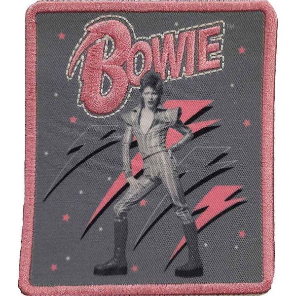 David Bowie - Logo - Toppa "Pink Flash"", Tessuto RO11318 (Taglia Unica) (Grigio/Rosa)"-image