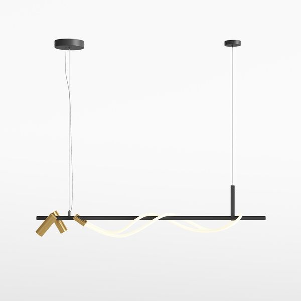 Lampada A Sospensione A Led, Alluminio Nero Oro, Silicone Bianco, H 150 Cm-image
