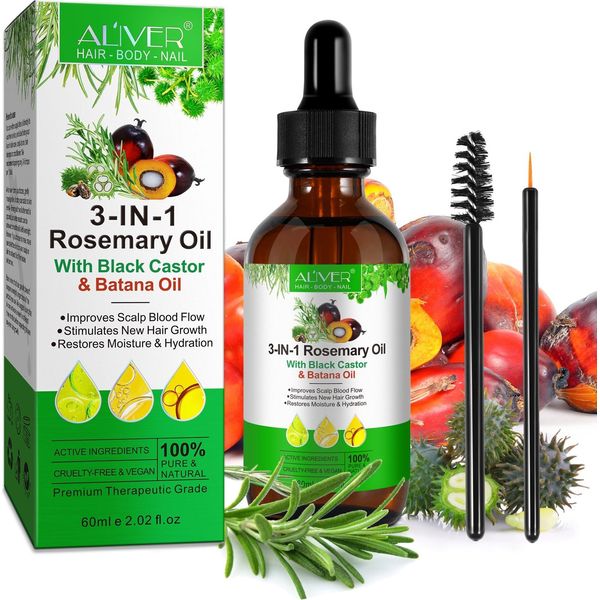 Olio Per Capelli 3 In 1 Olio Di Rosmarino Olio Di Ricino Olio Di Batana Olio Essenziale Olio Per La Cura Dei Capelli Olio Da Massaggio Biologico, 1X 60Ml-image
