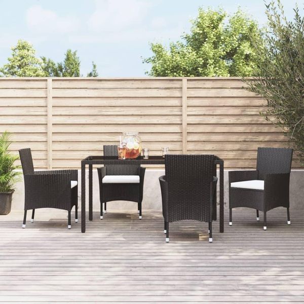 The Living Store Sedie Da Giardino Con Cuscino 4 Pz. Poli Rattan Nero-image
