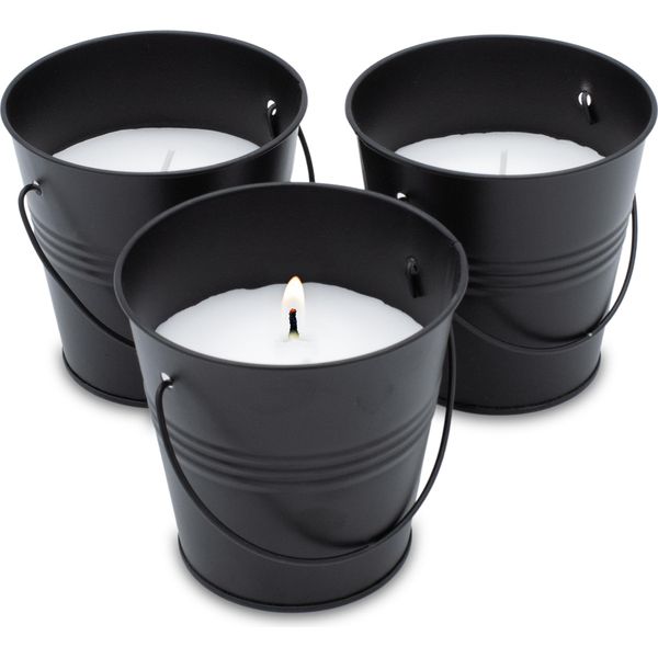Candela Alla Citronella In Un Secchiello Di Metallo Nero - 165G / Set Di 3 - Candela Alla Citronella Profumata-image