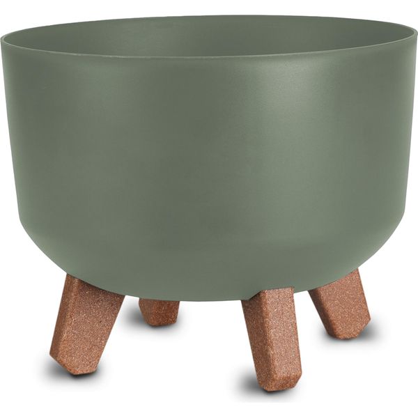 3.06 Vaso Di Plastica Con Piedini - Ø 23 Cm Circa - Vaso Per Piante Con Serbatoio D'acqua - Colore: Oliva (Grande)-image