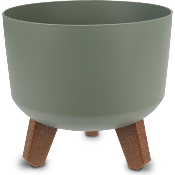 3.07 Vaso Di Plastica Con Piedini - Ø 19,5 Cm Circa - Vaso Per Piante Con Serbatoio D'acqua - Colore: Oliva (Piccolo)-image