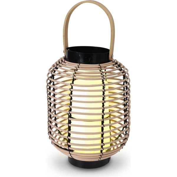 3.07 Lanterna In Rattan A Led Con Timer - Circa 24 X 18 Cm - Per Interni Ed Esterni / A Batteria / Appesa O In Piedi-image