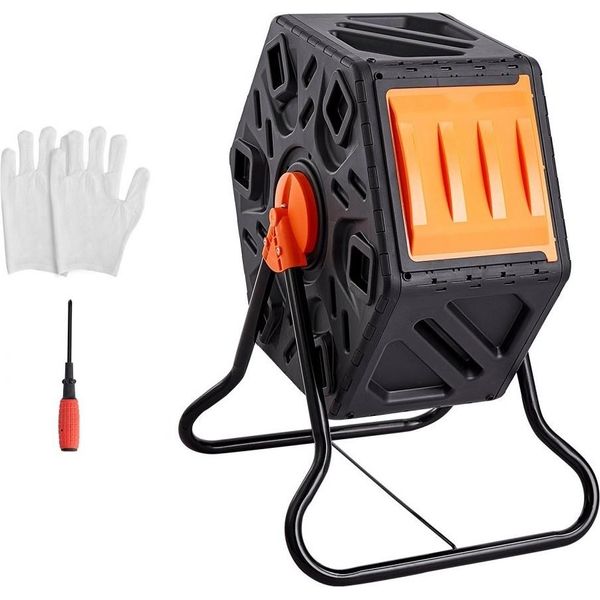 Bidone Per Compostaggio Rotante 70 L - Compostiera A Tamburo Multifunzionale - Bidone Per Compostaggio Da Giardino Ruotabile A 360° 605 X 510 X 730 Mm - Capacità Di Carico 20 Kg - Guanti In Dotazione-image