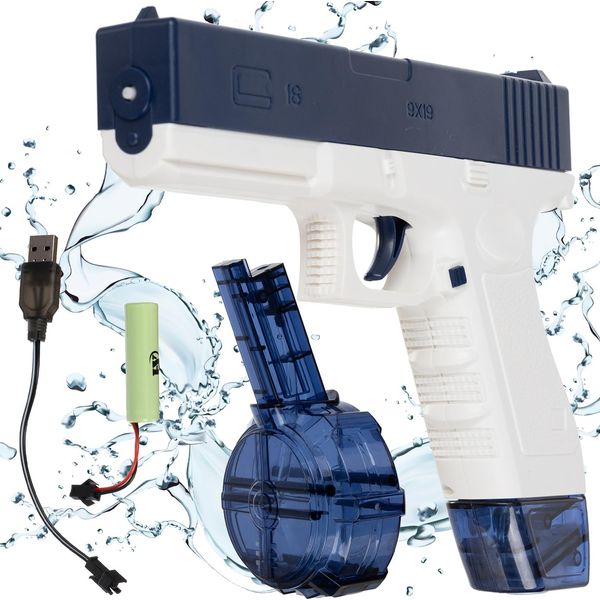 Pistola Elettrica Ad Acqua Automatica A Batteria Con Due Caricatori A Lunga Gittata Giocattolo Ad Acqua Blu 23189-image