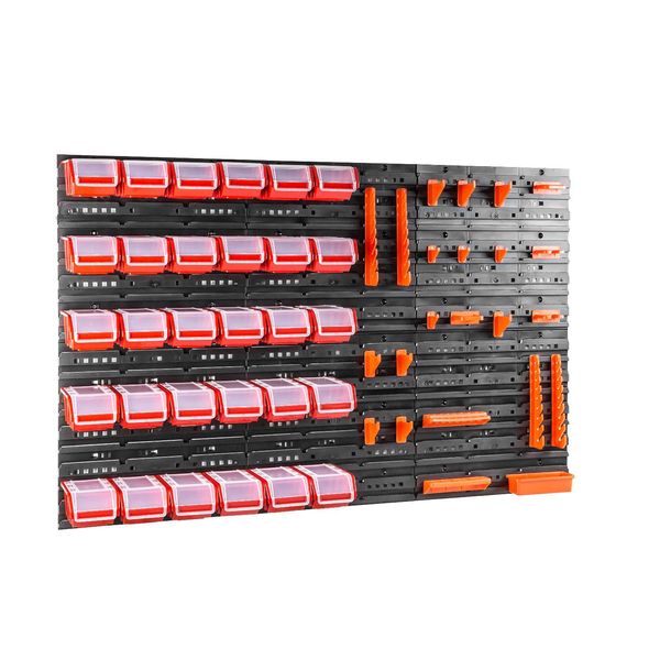 Scaffale A Muro Per Officina Portautensili Scatole Impilabili Pannelli A Muro Con Scatole Scaffale Di Smistamento 30 Pz. Scatola Con Coperchio Scaffale A Parete 120 X 80 Cm Portautensili Scaffale A Scivolo Contenitori Aperti Sistema Di Stoccaggio In Plastica-image