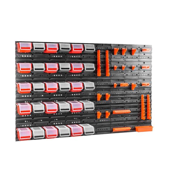 Scaffale A Muro Per Officina Portautensili Scatole Impilabili Pannelli A Muro Con Scatole Scaffale Di Smistamento 30 Pz. Scatola Con Coperchio Scaffale A Parete 120 X 80 Cm Portautensili Scaffale A Scivolo Contenitori Aperti Sistema Di Stoccaggio In Plastica-image