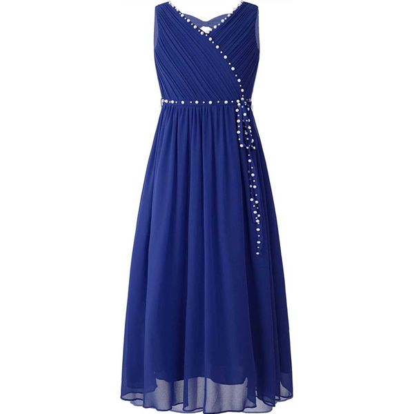 Ragazze Principessa Abito Da Sera Dimensioni 176 Cm Festive Lungo Flower Girl Dress Wedding Beaded Bow Chiffon Dress-image