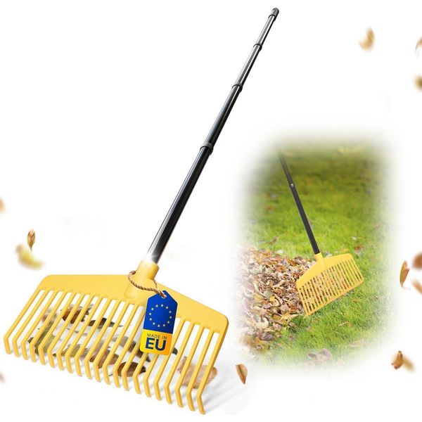 Novatool 3X Scopa Per Foglie Con Manico A Vite E 4 Pezzi, Utensile Combinato 2 In 1, Scopa Per Foglie E Forca Per Foglie Con 20 Denti In Plastica, Larghezza Di Lavoro 45 Cm, Rastrello Per Foglie, Scopa Da Giardino, Rastrello Per Prato, Rastrello, Utensile Da Giardino-image