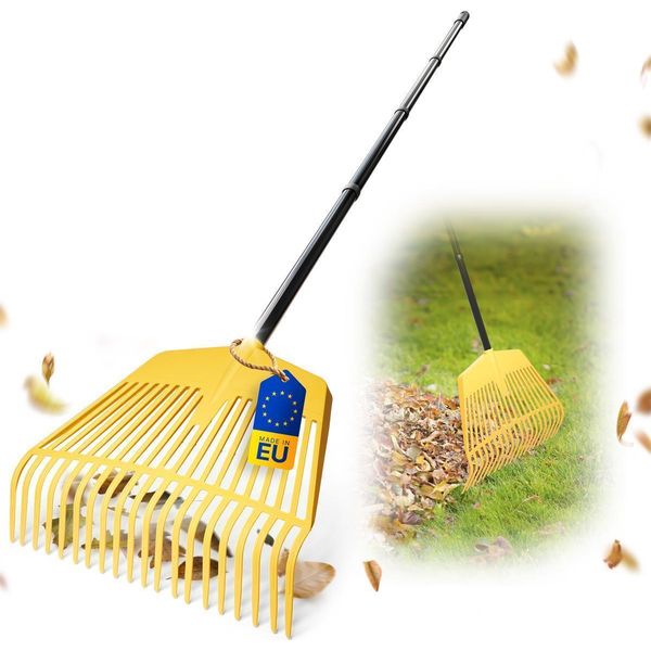 Novatool 4X Scopa Per Foglie Con Manico A Vite E 4 Pezzi, Utensile Combinato 2 In 1, Scopa Per Foglie E Forca Per Foglie Con 26 Denti In Plastica, Larghezza Di Lavoro 60 Cm, Rastrello Per Foglie, Scopa Per Giardino, Rastrello Per Prato, Rastrello, Utensile Da Giardino-image