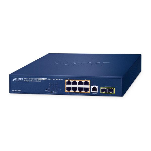 Planet Ipv6/Ipv4 - 8 Porte Gestite L2/L4 Gigabit Ethernet (10/100/1000) Power Over Ethernet (Poe) 1U Blu (GS-4210-8UP2S-image