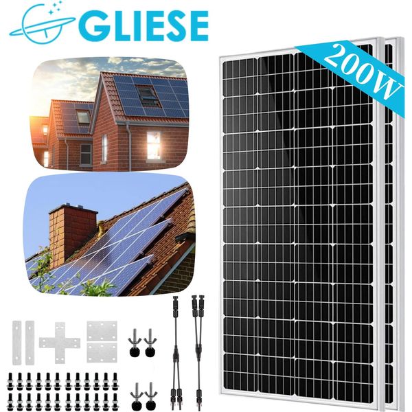 Sistema Solare Monocristallino Da 200W Modulo Solare Fotovoltaico Con Staffa Fissa Pannello Solare Con 1 A 2 Pannello Solare Cavo Di Derivazione Y-image