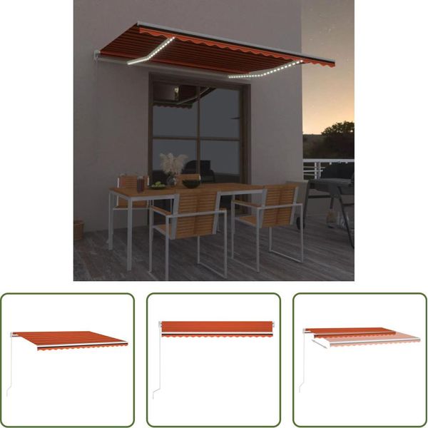 The Living Store Tenda Da Sole Manuale A Scomparsa Con Led 400X300 Cm Arancione E Marrone-image