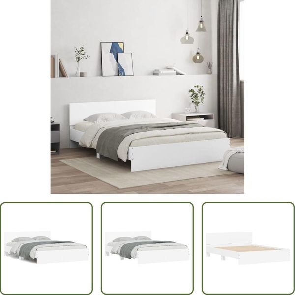 The Living Store Struttura Letto Con Testiera Bianca 150X200 Cm-image